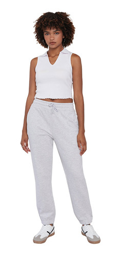 Pantalón Mujer Jogger Buzo Gris Melange Corona