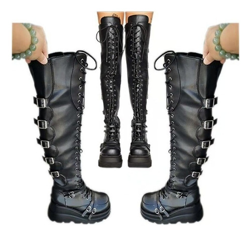 Botas De Tacón Alto Punk Con Hebilla De Bota De Plataforma F