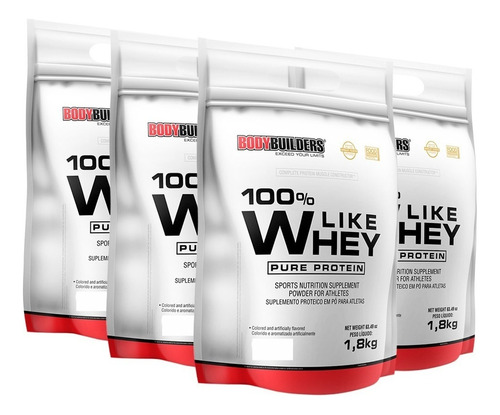 Combo 4x 100% Whey Protein Like Whey 1,8kg - Bodybuilders Sabor Chocolate