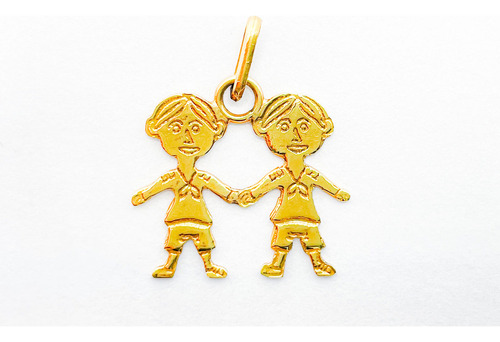 Colgante Dije Para Cadena De Dos Niños En Oro 18k Color Dorado