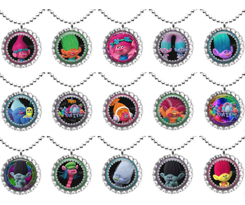 15 Trols Flat Bottle Cap Collar Para Cumpleaño Fiesta Regalo