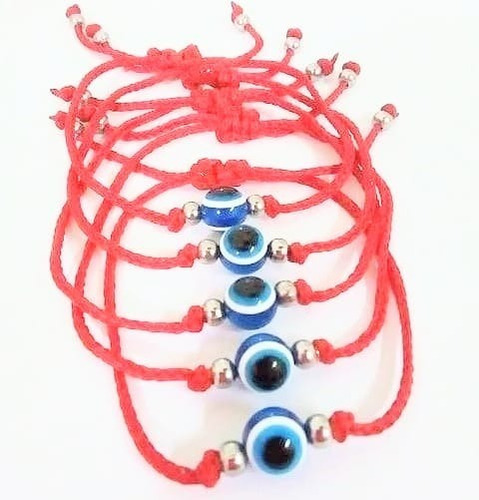 Pulsera Ojo Turco Regulable Hilo Rojo Acero Quirúrgico