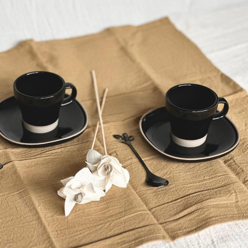 Juego De 6 Tazas De Cafe Con Plato Negro - Linea Mali