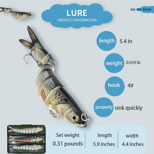 Señuelo De Pesca Fishing Lures 3 Pack Slow Sinking A1-5.4'',0.9oz