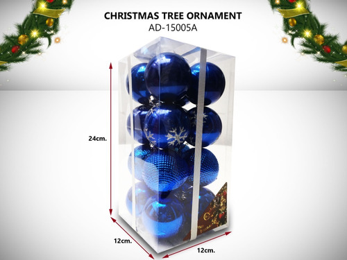 Bolas De Navidad Pack X 16 , 6cm - Azul Ad-15005a