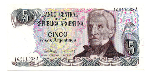 Billete 5 Pesos Argentinos Bottero 2607, Año 1983 Exc