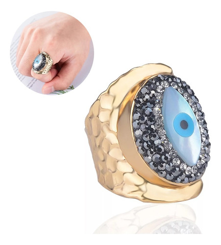 Anillo Ojo Turco Para Mujer, Acero Inoxidable Chapado En Oro