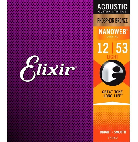 Elixir 16052 Phosphor Bronze Nanoweb 12-53 Cuerdas Acusticas