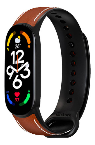 Correa De Cuero Compatible Xiaomi Mi Band 7 Marrón M/negro