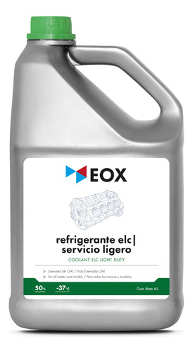 Refrigerante Anticongelante Coolant Elc 50% Verde Eox 4 L