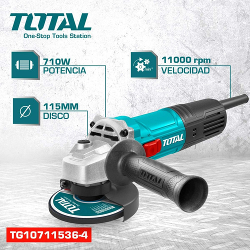 Amoladora Angular Total 710w Para Disco 115mm Color Turquesa Frecuencia 50 Hz/60 Hz