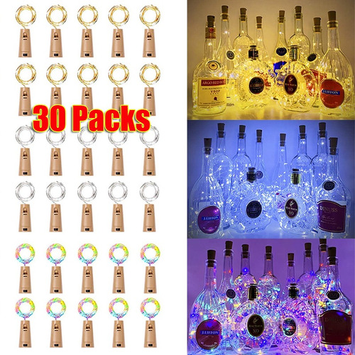 30packs 2m 20led Botella De Vino Luces Con Corcho 3colors