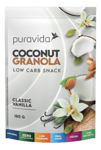 Pura Vida Premium Low Carb granola coconut sabor classic vanilla 180g 