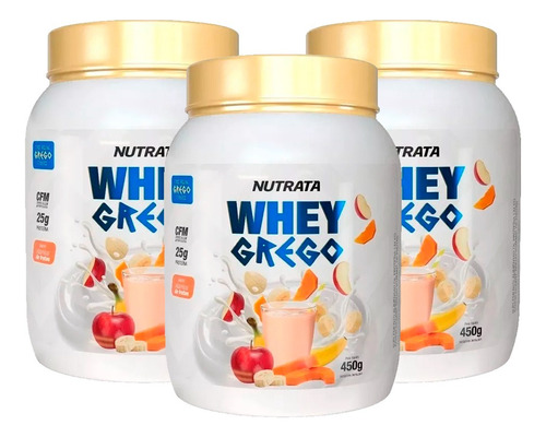 3x Whey Grego 450gr - Nutrata Sabor Vitamina De Frutas