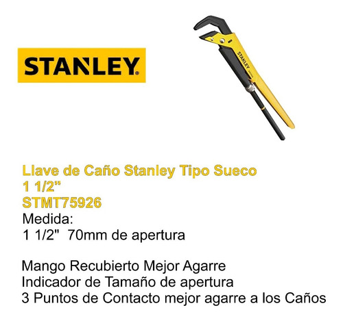 Imagen 2 de 8 de Llave De Caño Tipo Sueco Stanley 1 1/2 ¨ Apertura 70mm