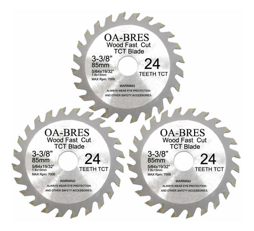 Oa-bres Cut-off Wheels, 24t, 3-3/8'', 3 Piece Set