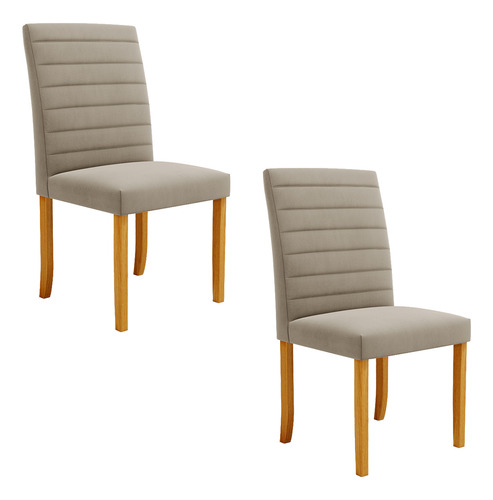 2 Cadeiras De Jantar Estofadas Veiga Madeira Suede Bege