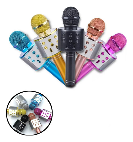 Microfone Karaoke Youtuber S/ Fio Bluetooth Com Caixa Som Cor Blue