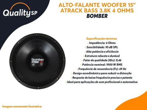 Woofer Bomber Atrack Bass 3.8k 15pol 1900w Vermelho 4ohms | Frete