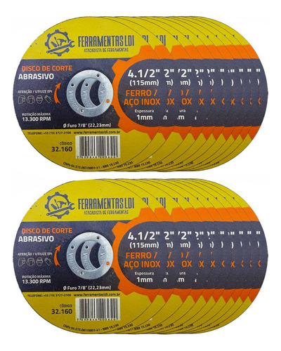 Disco De Corte Inox Fino 4.1/2x1,0 Esmerilhadeira 20 Peças