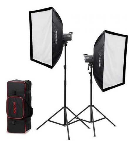 Kit 2 Lámparas Led Godox La200d Con Tripies Y Softboxs Estructura Negro Luz Blanco Neutro
