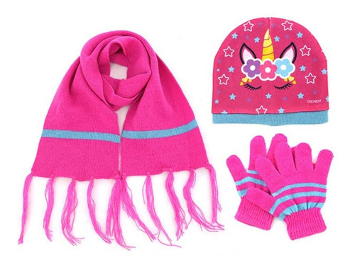 Set Infantil Bufanda Gorro Guantes Lana Invierno Nena