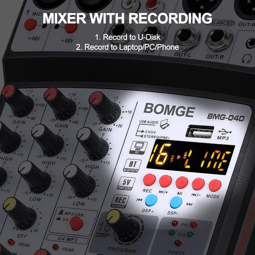 Mini Mezclador De Audio Bluetooth Dj De 4 Canales Con Efecto
