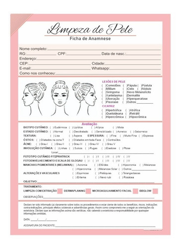 Imagem 2 de 4 de Kit Ficha Anamnese Limpeza De Pele + Bloco Cuidados 100fls
