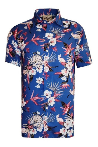 Camisa Manga Corta De Fibrana Hawaiana Flores-import Style
