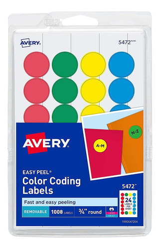 Avery 5472 Removable Print Or Write Color Coding Labels, Rou