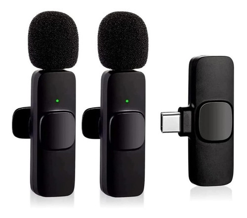 Microfone Lapela 2 Peças Duplo Recarregavel Sem Fio Gravação Cor Type-c