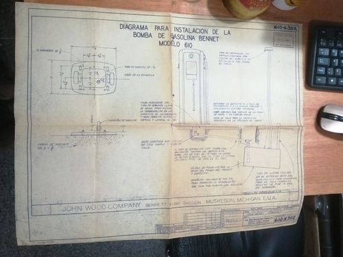 Antiguo Plano Años 50's Colocación Surtidor Gasolina Bennet