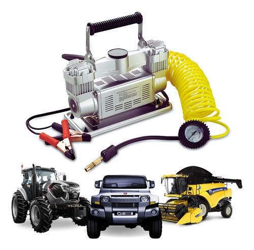 Calibrador Portátil 12v Compressor De Ar Enche Pneu Até 150psi Pistão Duplo Liga Na Bateria