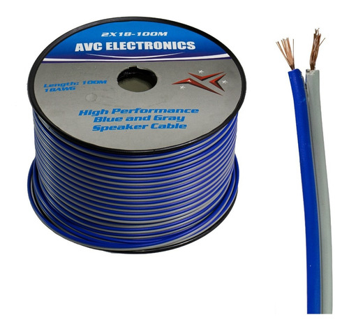 Cable Polarizado Avc 2x18 Azul-gris 100mts