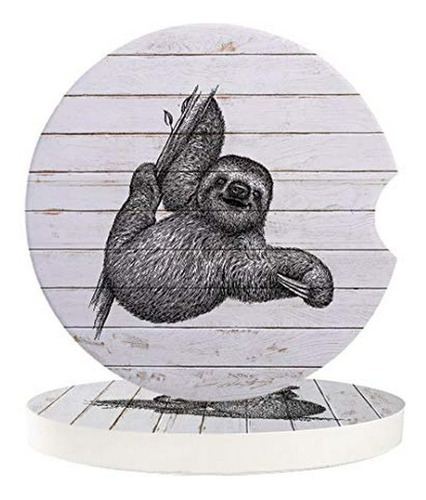 2 Piece Car Coasters Absorbent Sloth Ceramic Car Cup Holder 