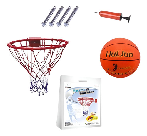 Aro De Basquetbol Basketball + Fijaciones + Malla + Balón N5
