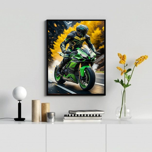 Quadro Decorativo Moto Esportiva- Motociclista 24x18cm