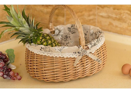 Cesta De Armazenamento De Piquenique De Vime Tecido De Palha