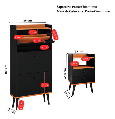 Sapateira 3 Gavetas Basculantes E Mesinha Pequena Com Nihco Cor Preto/Cinamomo
