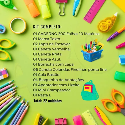 Kit Material Escolar Completo Papelaria Masc Ou Fem 47 Peças