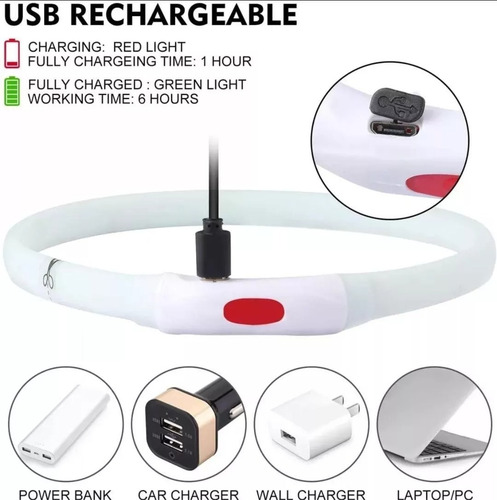 Imagen 6 de 8 de Collar Para Perro Luminoso Luz Led Carga Usb Talla L 65cm