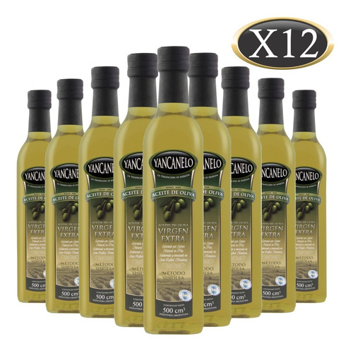 Imagen 1 de 9 de Aceite De Oliva Extra Virgen Yancanelo Botella 500 Ml X 12 U