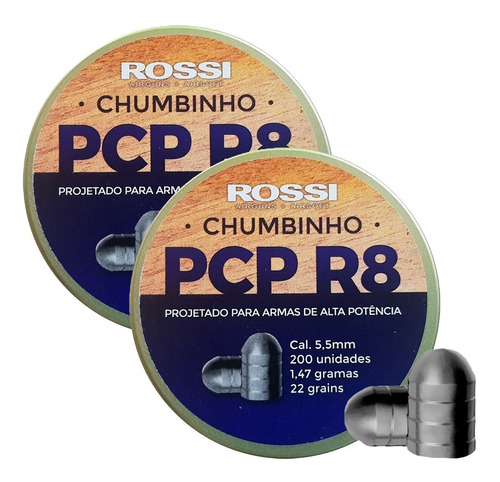 400 Chumbinho Rossi Pcp R8 5,5mm Pesado 1,47g 22 Grains 5.5