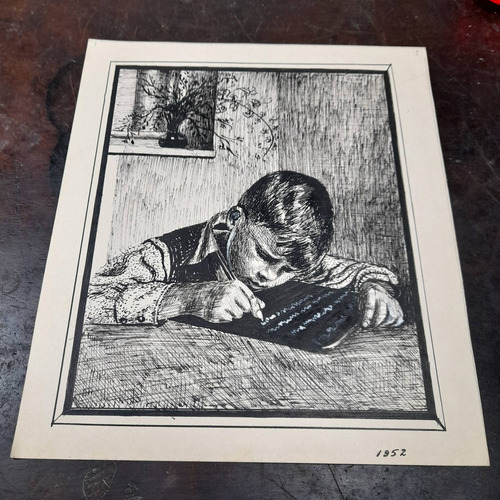 Imagem 2 de 6 de Pintura Desenho Bico De Pena Nanquim Datado 1952 Antigo