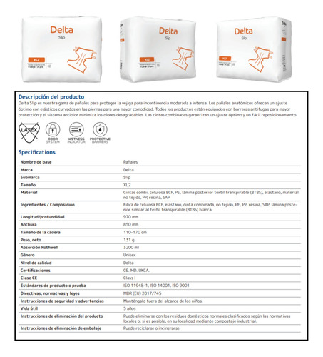 Pack X3 Pañal Anatómico Abena Delta Slip Extra Grande Xl2