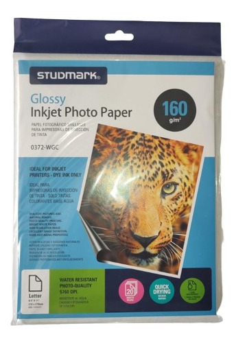 Papel Fotográfico Tamaño Carta 20 Hojas X 1 Unidad.