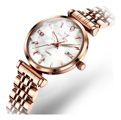 Relógios de quartzo Olevs de luxo com calendário de aço inoxidável, cor de fundo branco