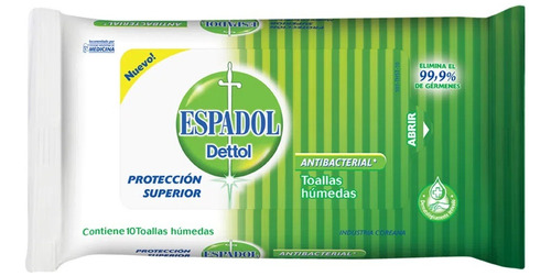 Espadol Dettol Toallas Humedas Antibacteriales 10 Unidades