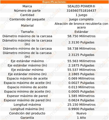 Kit Metales Biela Std Fw100 Pickup 61/65 Sealed Power