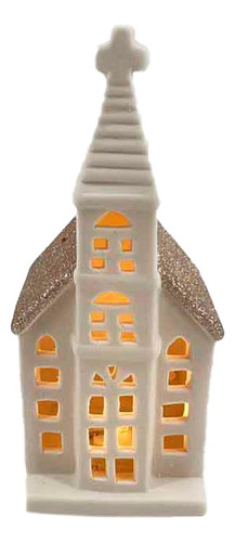 00101786 Iglesia 17cm Ceramica Blanca/dorada B/o